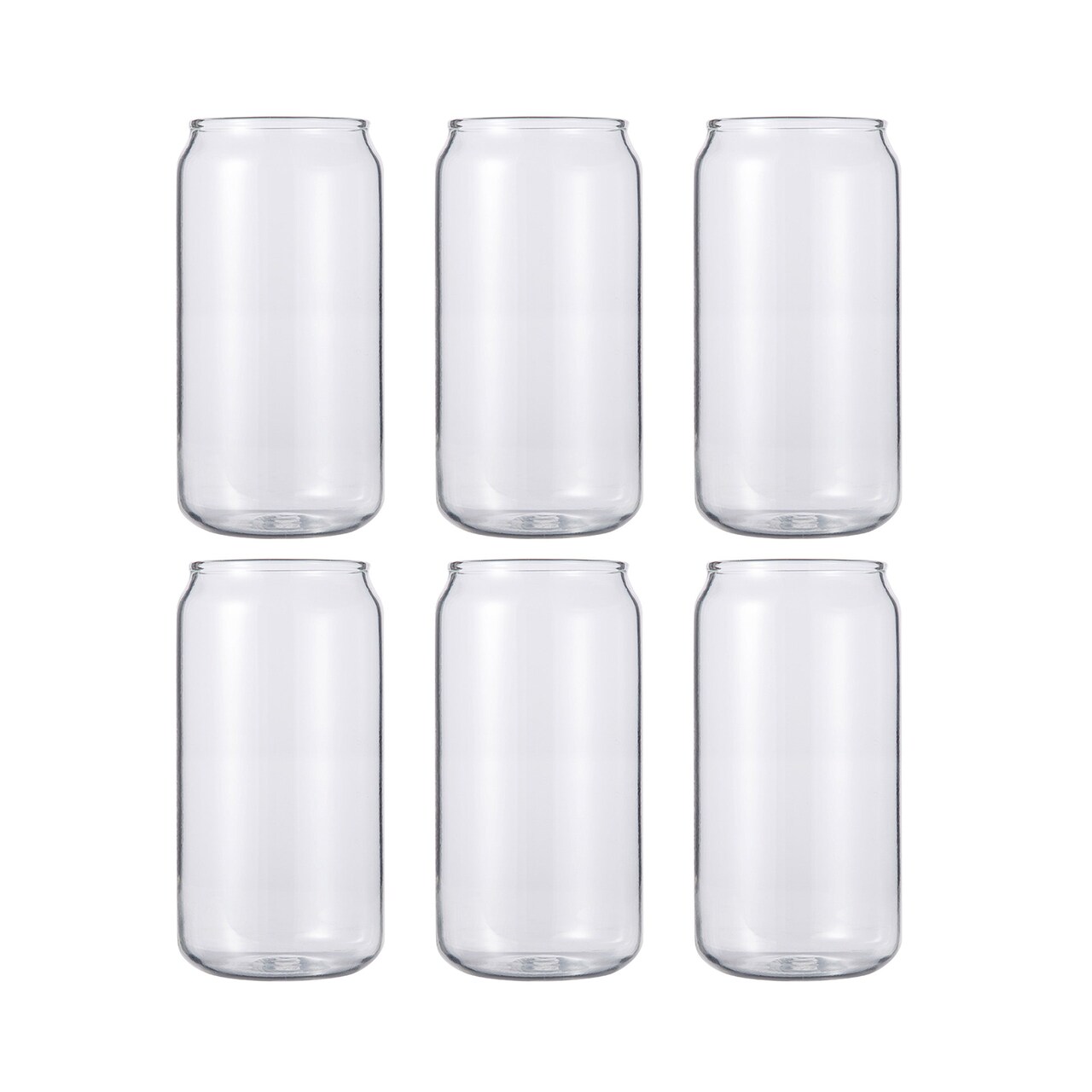 Craft Express 6 Pack 18oz Frosted Glass Can-Shaped Mugs with Bamboo Lids  and Clear Glass Straws for Sublimation Printing